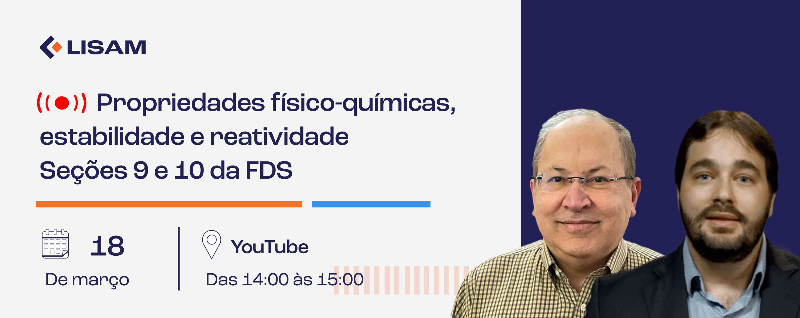 Banner webcast Propriedades físico-químicas, estabilidade e reatividade – Seções 9 e 10 da FDS